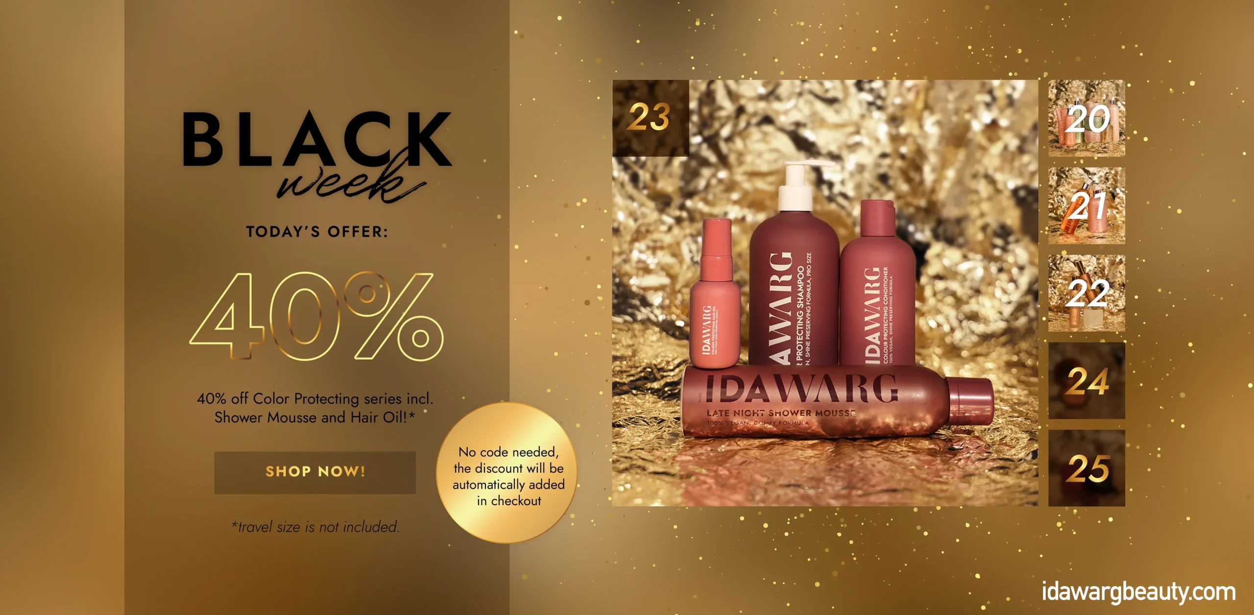 Banner för e-handel för Ida Warg Beauty skapad av frilansande grafisk designer Sköneskog Studio i Stockholm